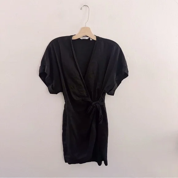 & Other Stories Linen Wrap Mini Dress Black - Picture 2 of 8